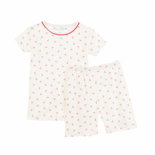 Cherry Grove ivory short pajamas by Luna + Arlo, featuring soft fabric and relaxed fit, displayed on a hanger.