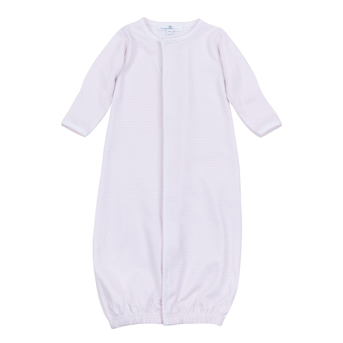 Magnolia Baby Mini Stripes Pink Converter showing a close-up of the soft pink and white striped fabric and secure fastening.