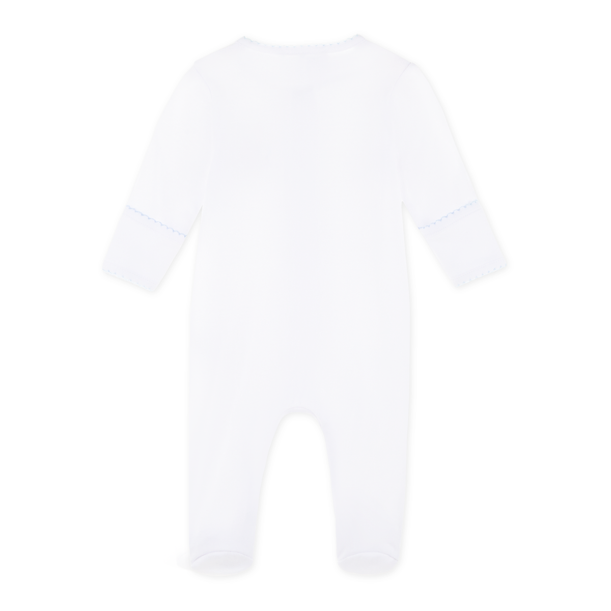 Magnolia Baby Noah's Ark light blue footie with colorful animal print, soft cotton fabric, and snap closure for infants.