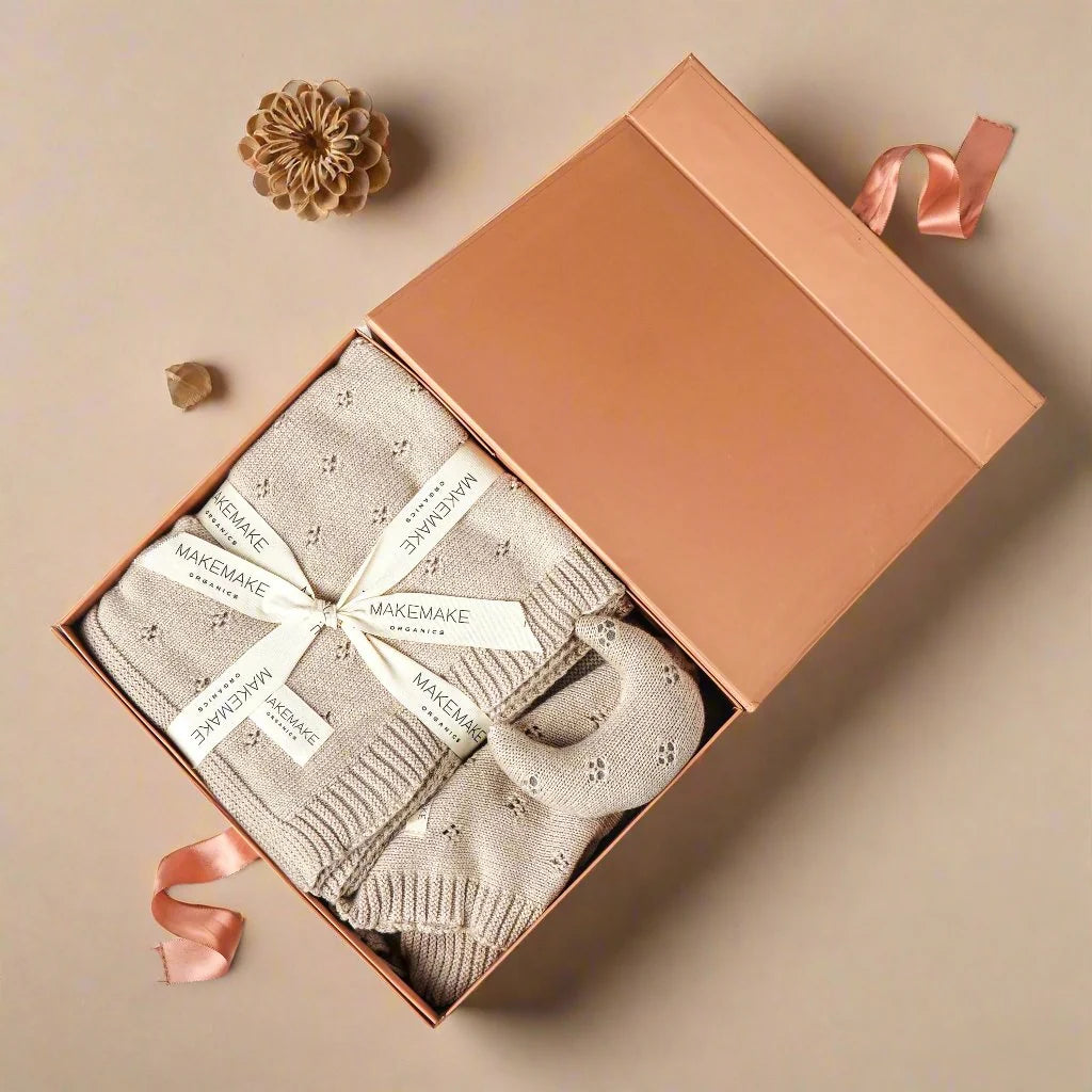 Baby Blanket Gift Set with Moon Lovey - Beige