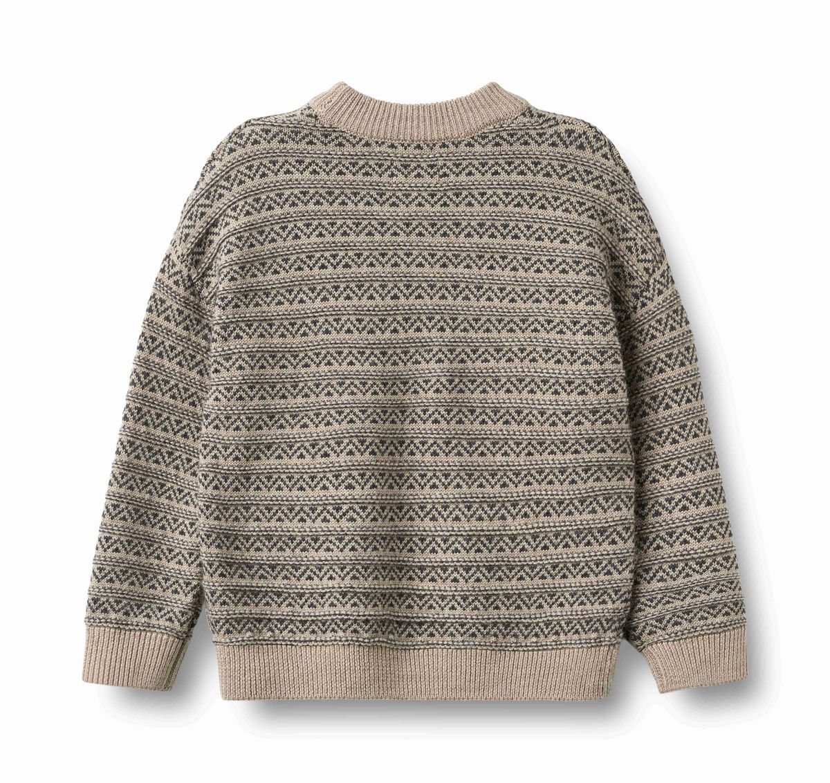 Wheat Warm Sand Melange Jens Jacquard Pullover, soft knit sweater in beige and brown tones, close-up of textured fabric.