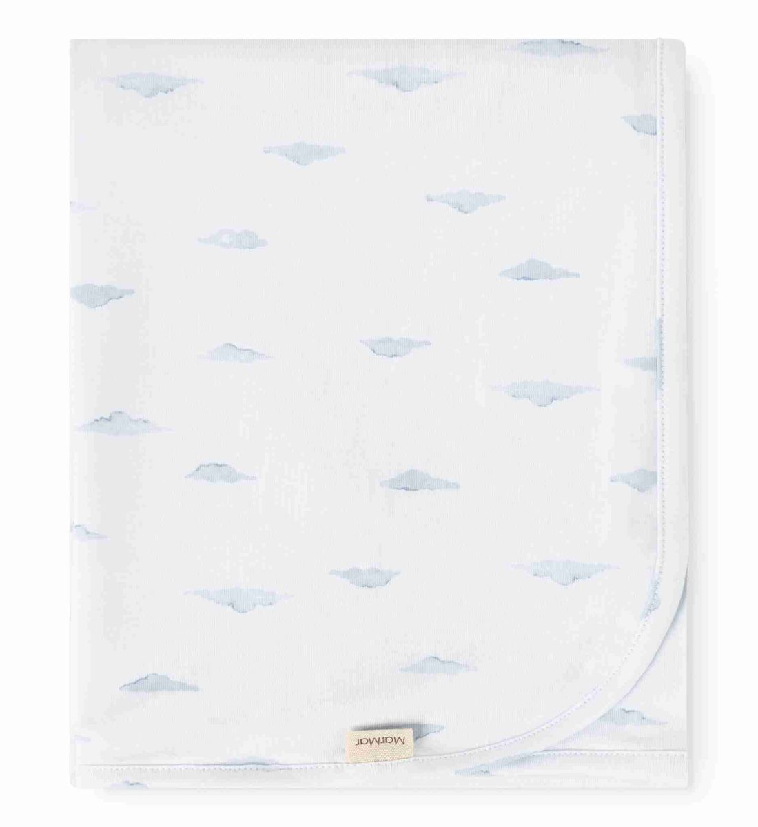 MarMar Copenhagen Cumu Alida baby blanket with soft pink fabric and delicate floral pattern, laid flat on a white background.