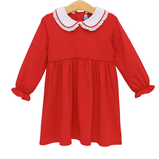 Red Eleanor Dress by Trotter Street, front view showing fitted bodice and flowing skirt, perfect for casual or semi-formal wear.