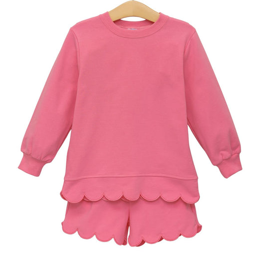 Pink Sophia scalloped set by Trotter Street featuring a soft, feminine design with scalloped edges and matching fabric pieces.