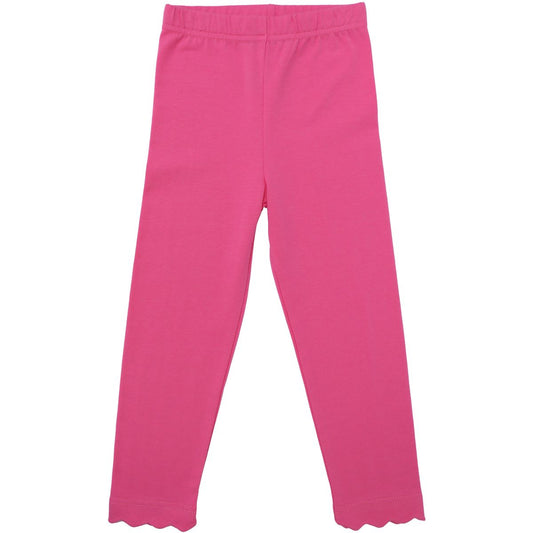 Pink scalloped leggings by Trotter Street featuring a stylish scalloped hem and comfortable fit for casual wear.