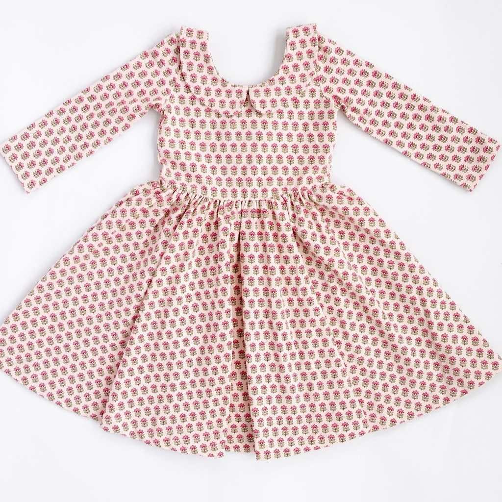 3/4 Sleeve Twirl Dress in Vintage Rose Collared