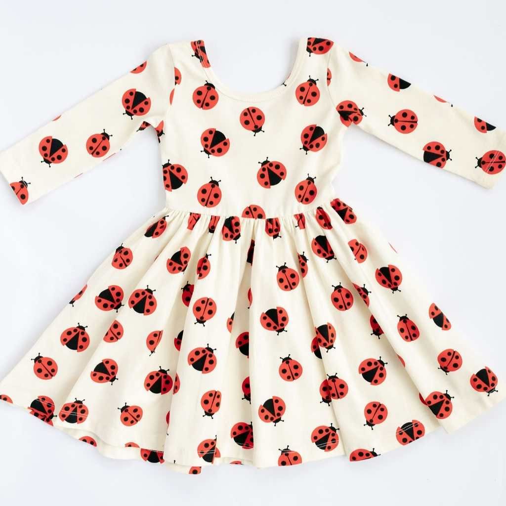 3/4 Sleeve Twirl Dress in Ladybugs