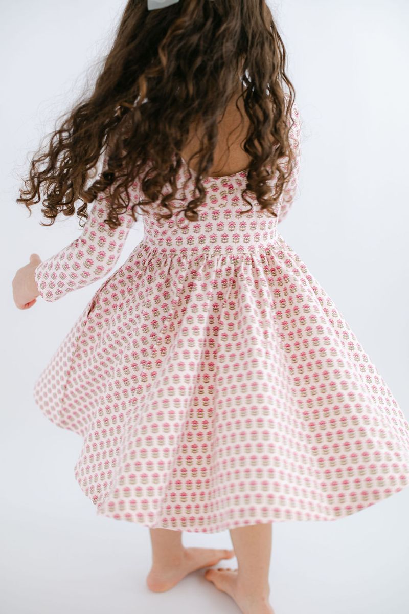 3/4 Sleeve Twirl Dress in Vintage Rose Collared