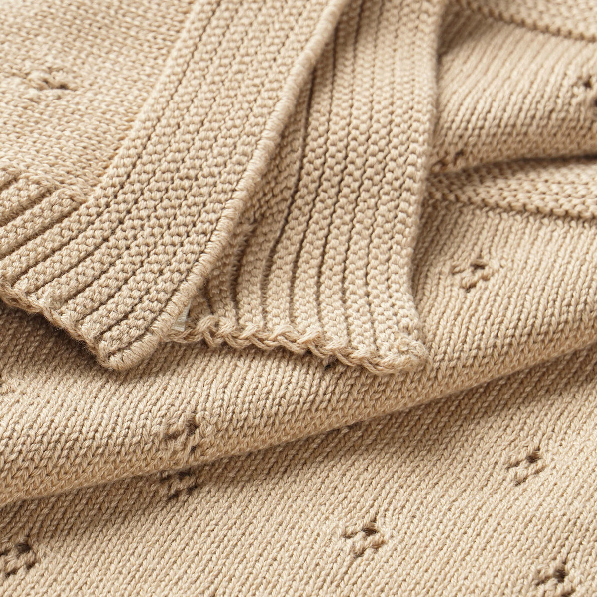 Sand Organic Cotton Pointelle Baby Knit Blanket