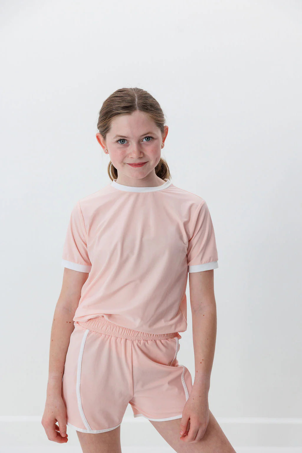 courtside kids - girls pink & white tennis short