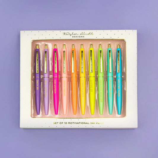 Taylor Elliot Designs - Pen Set - Motivational - Asst Colors - 10 Piece Set