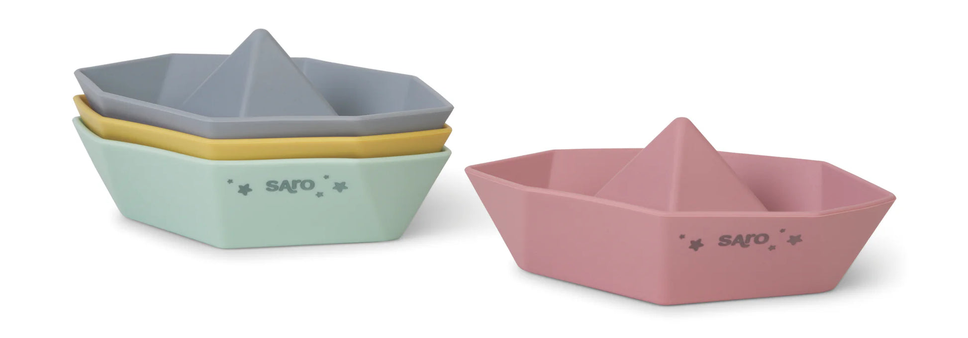 Kalencom Boat “Origami” bath toys set featuring colorful, foldable boat figures for kids' bath time fun and water play.
