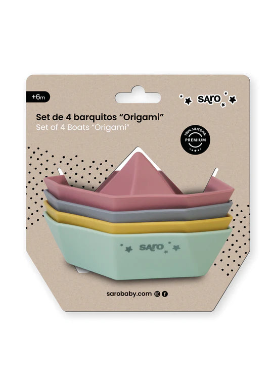 Kalencom Boat Origami Bath Toys packaging with colorful boat-shaped toys for children, designed for bath time fun.