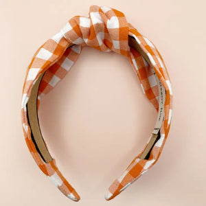 Kennedy Elise - Orange & White Gingham Plaid Knotted Headband