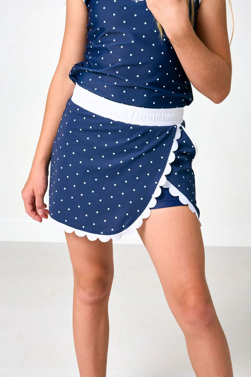 Navy & White Polka Dot Scalloped Skort