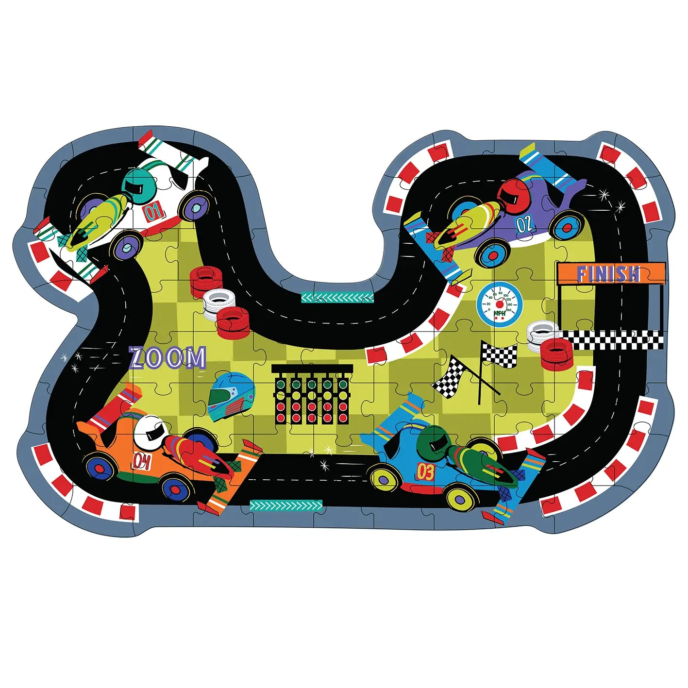 Cars 80pc "Race Track" Shaped Jigsaw with Shaped Box