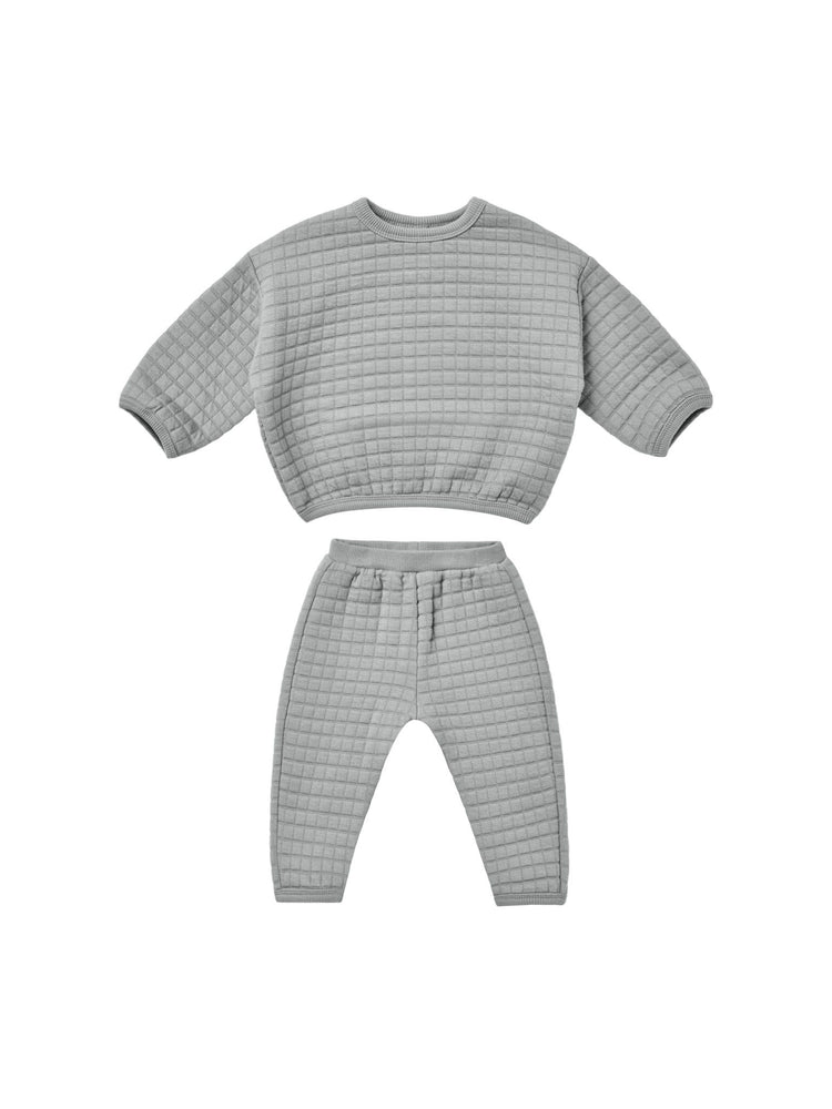 Quincy Mae - Dusty Blue Quilted Sweater + Pant Set LAST ONE 3-6m