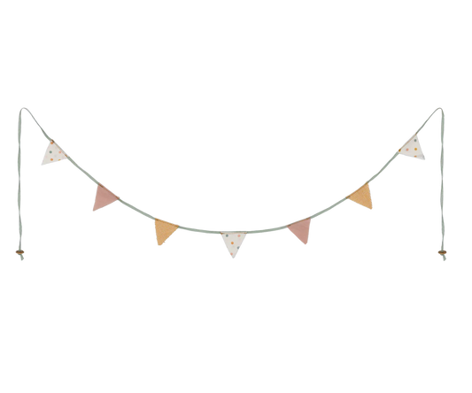 Miniature Maileg Garland with colorful fabric and decorative elements, perfect for charming holiday or room decor.