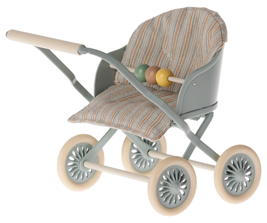 Maileg - Stroller, Baby Mouse Blue