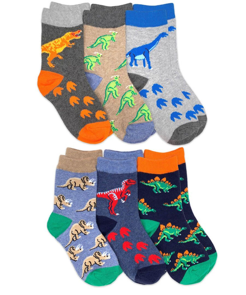 Jefferies Socks - Dinosaur Pattern Crew Socks 6 Pair Pack