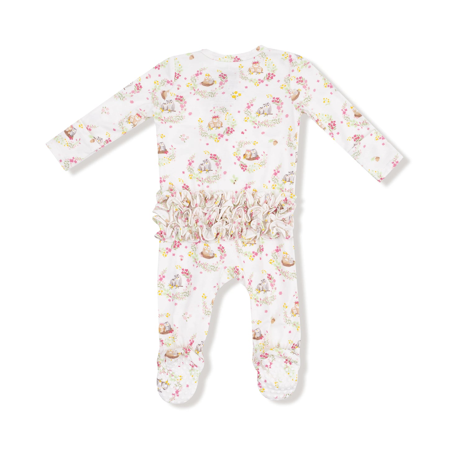 Floral Owl Families Ruffle Zipper Footie