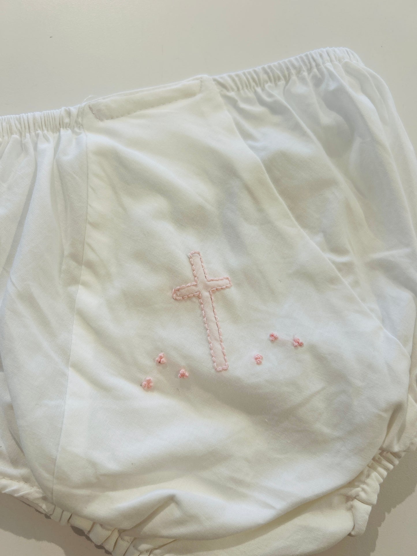 Baby Sen - White Landon Diaper Cover - Pink Cross