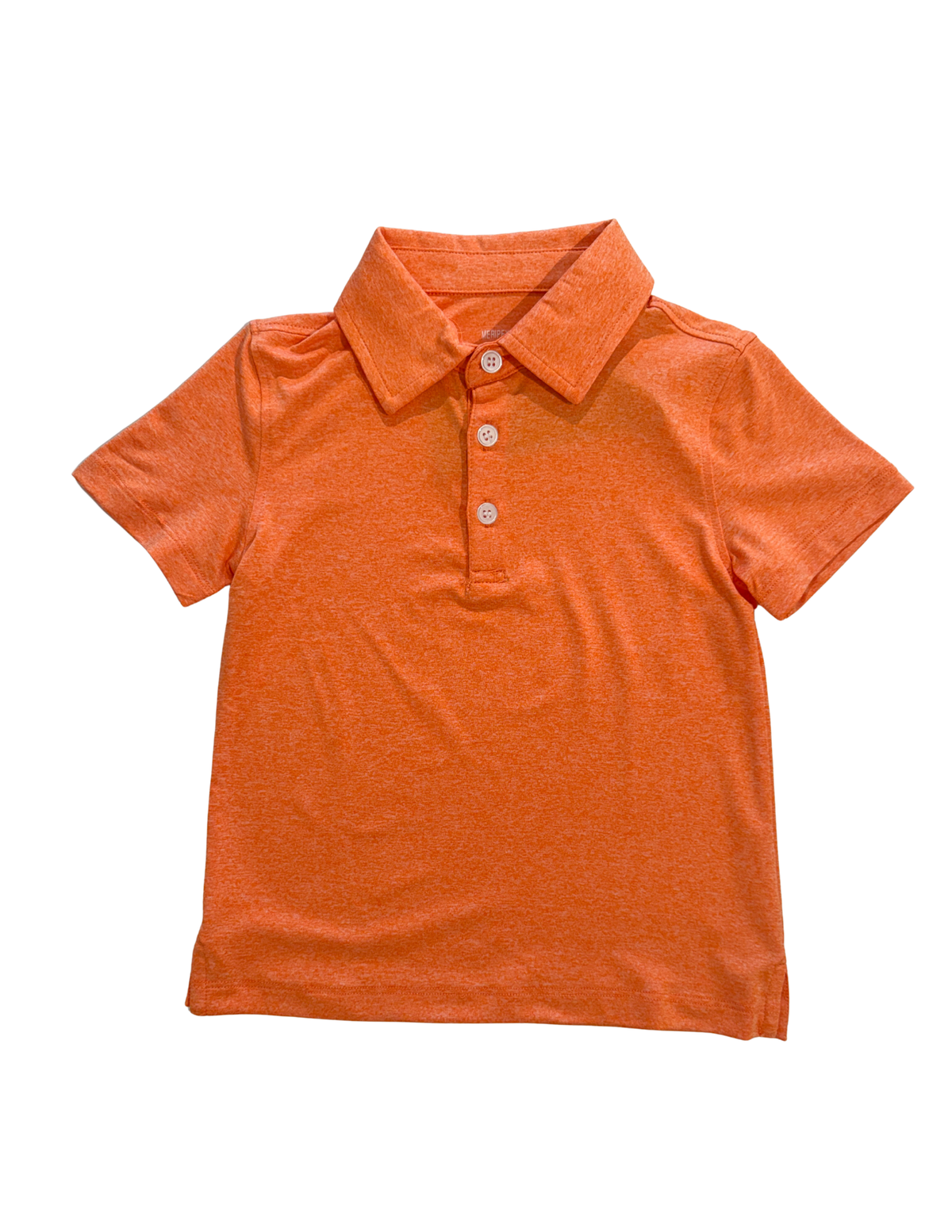 Orange Heather Polo shirt by Meripex displayed on a hanger, showcasing the casual men's or women's polo with a textured fabric.