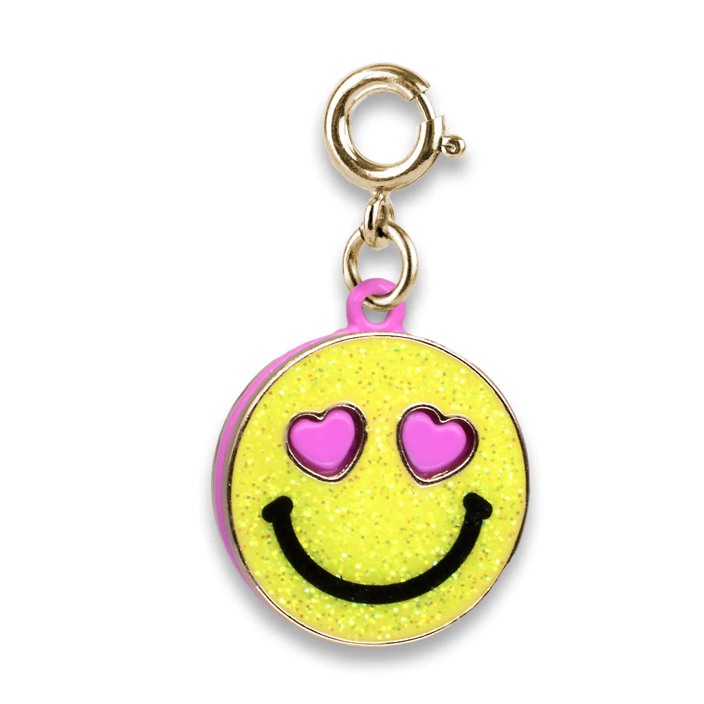 Gold glitter smiley face charm from Charm It! with a shiny, cheerful design perfect for jewelry or accessories.