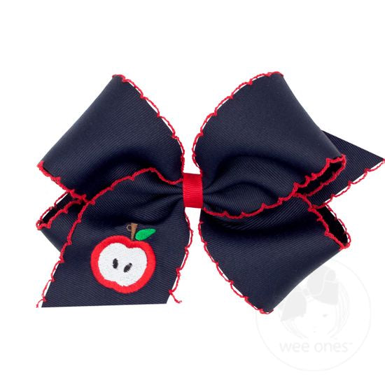 Wee Ones - Apple Embroidered Grosgrain Hair Bow with Moonstitch Edge