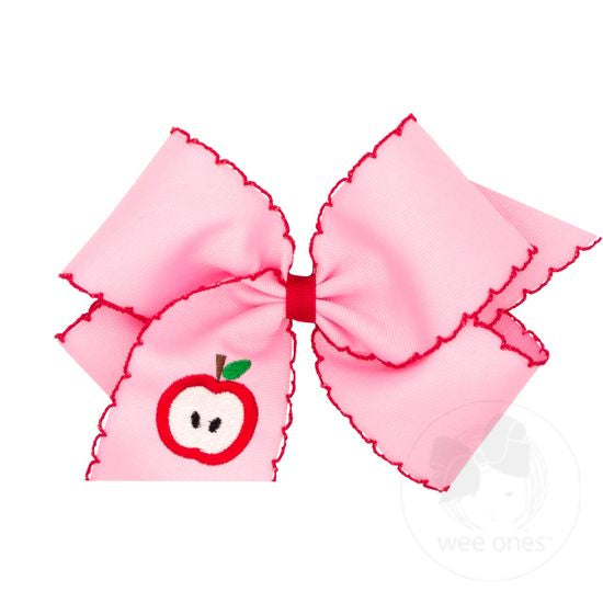 Wee Ones - Apple Embroidered Grosgrain Hair Bow with Moonstitch Edge