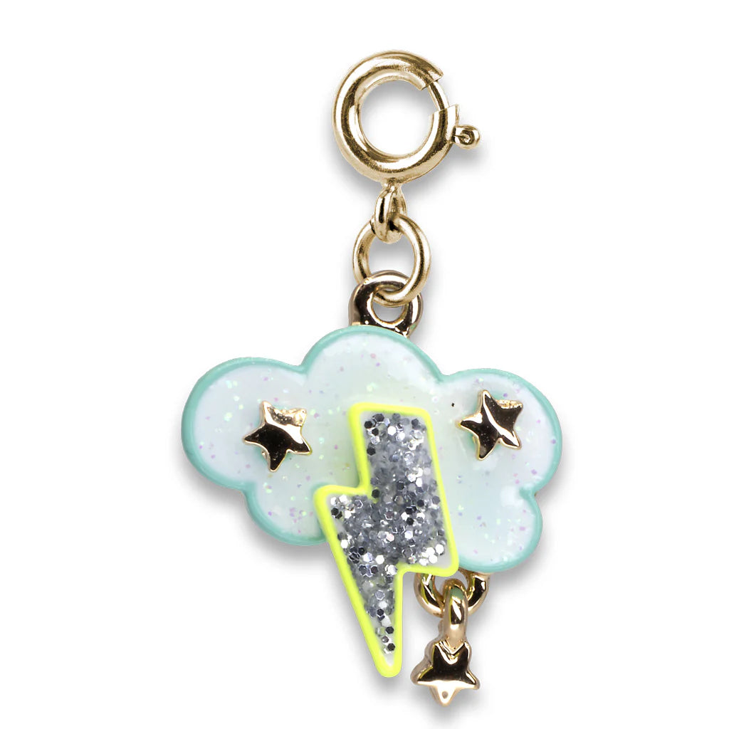 Gold glitter lightning charm from Charm It! featuring a shiny, sparkly design ideal for jewelry or accessories.