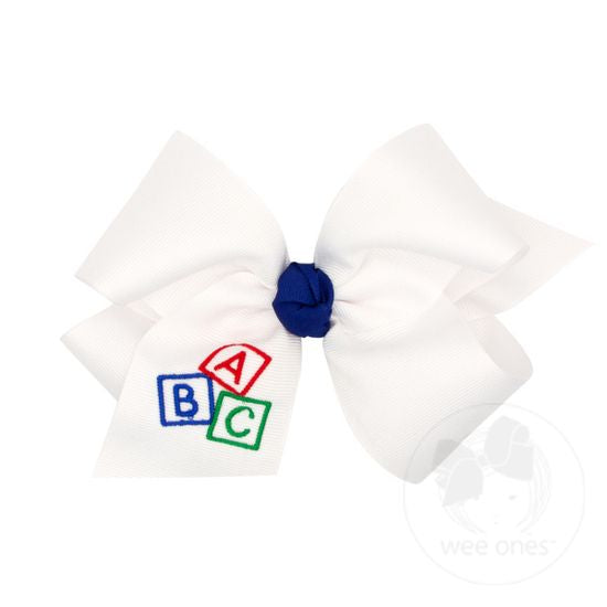 Wee Ones - King Grosgrain Hair Bow with Knot Wrap and School-themed Embroidery