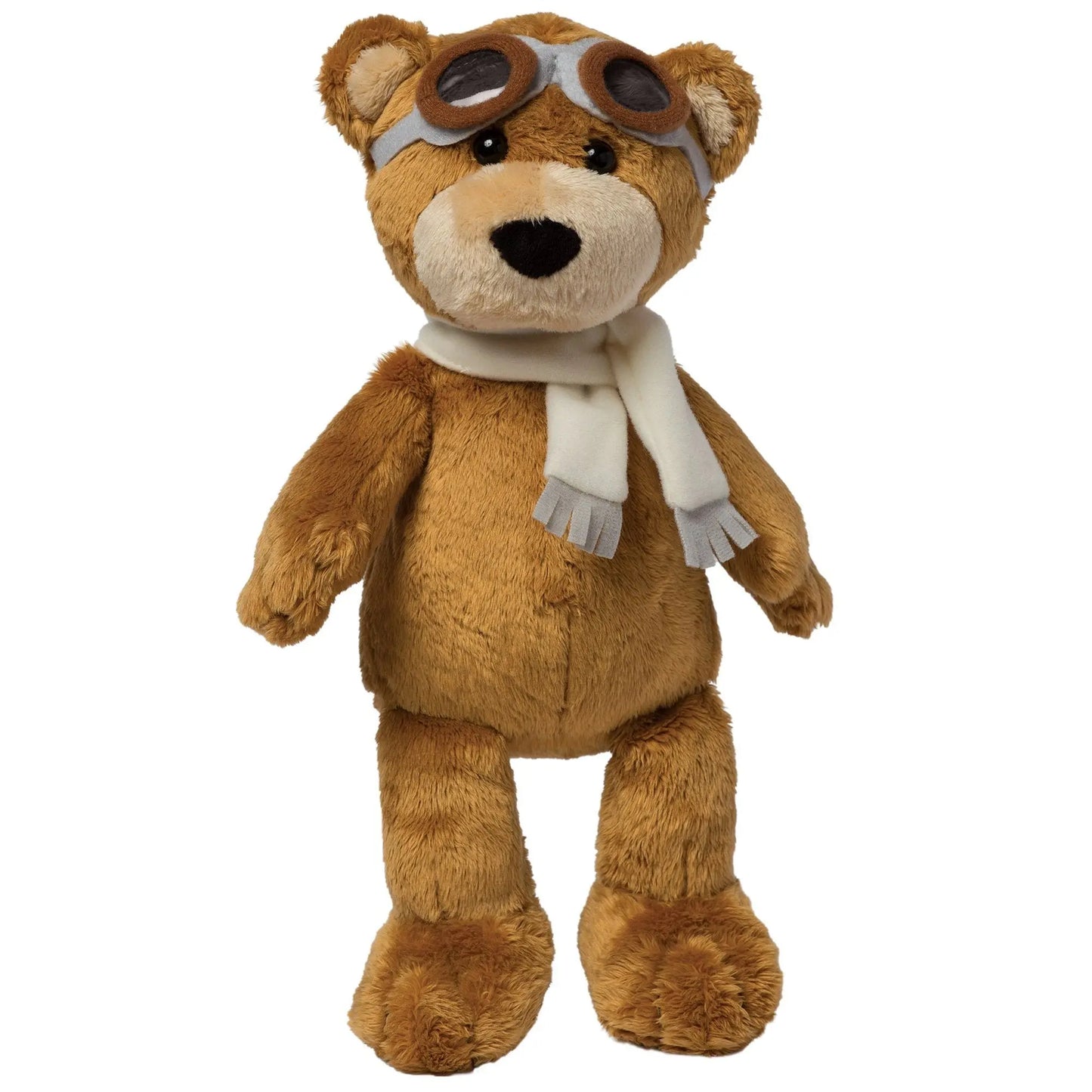 Manhattan Toy Aviator Bear plush toy with aviator hat and goggles, front view showing soft fabric and detailed accessories.