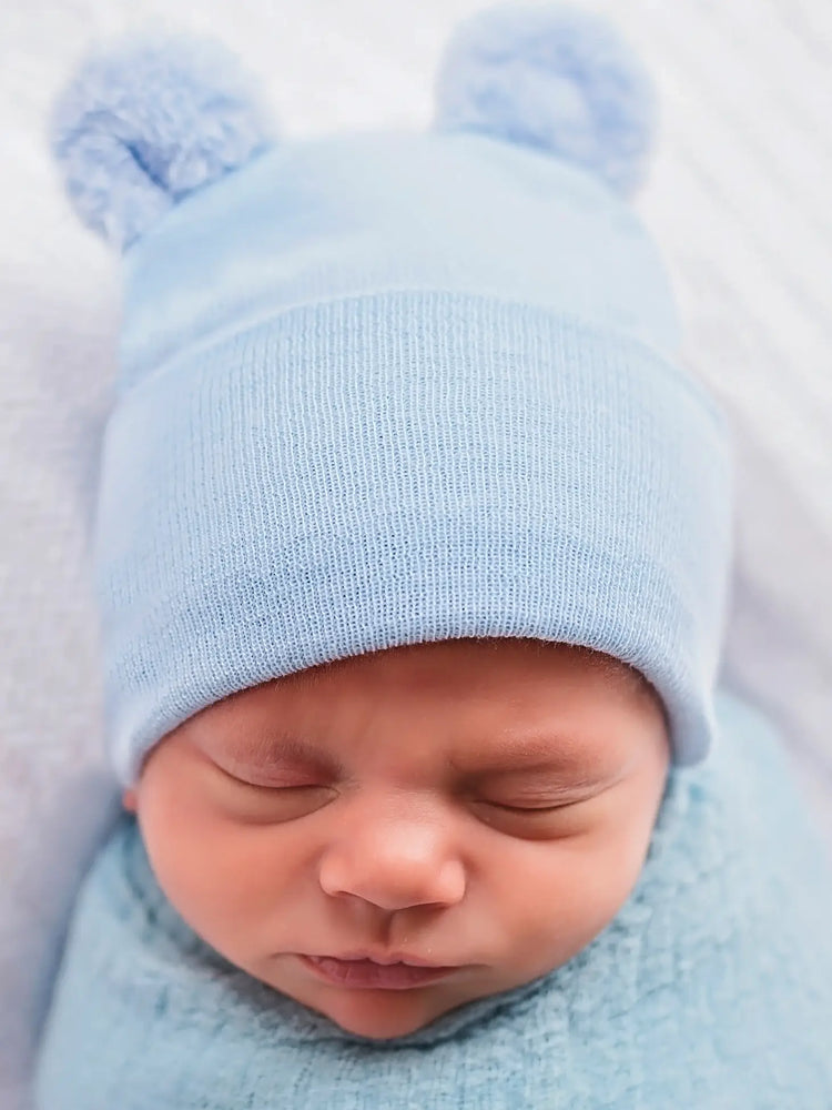 Ilybean - Blue Fuzzy Bear Ears Newborn Hospital Hat Baby Boy Hat Bear