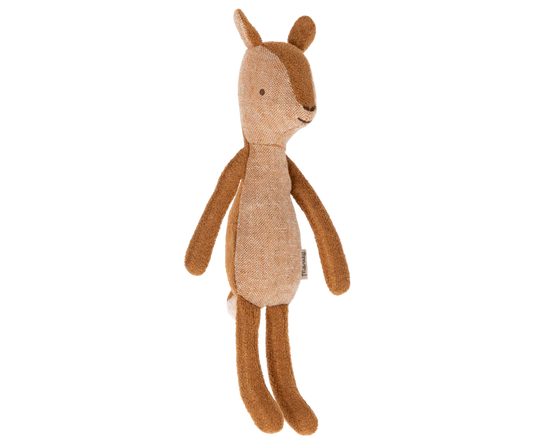 Maileg Little Sister Deer plush toy with soft fabric and detailed features, ideal for children's play and cuddling.