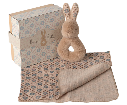Rabbit rattle set - Cream peach