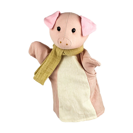 Egmont pig hand puppet with realistic pink pig design, soft fabric, and expressive eyes, perfect for playful storytelling.