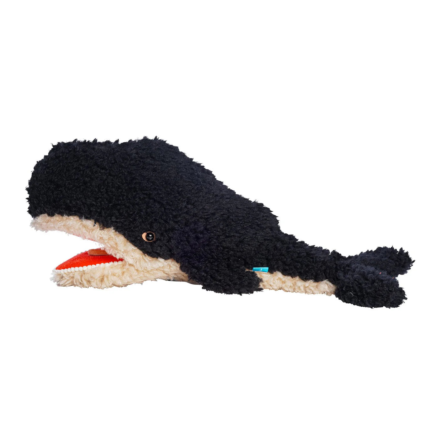 Manhattan Toy Imaginaries Whale plush toy with soft fabric and detailed whale design, suitable for children.
