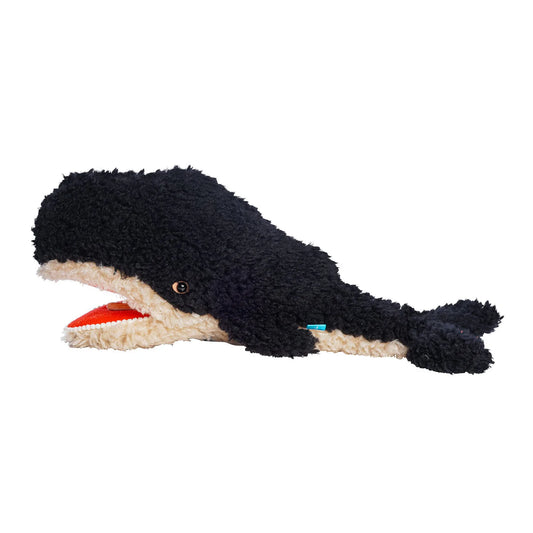 Manhattan Toy Imaginaries Whale plush toy with soft fabric and detailed features, designed for children and imaginative play.
