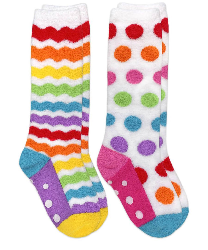 Jefferies Socks - Rainbow Fuzzy Non-Skid Slipper Knee High Socks 2 Pair Pack