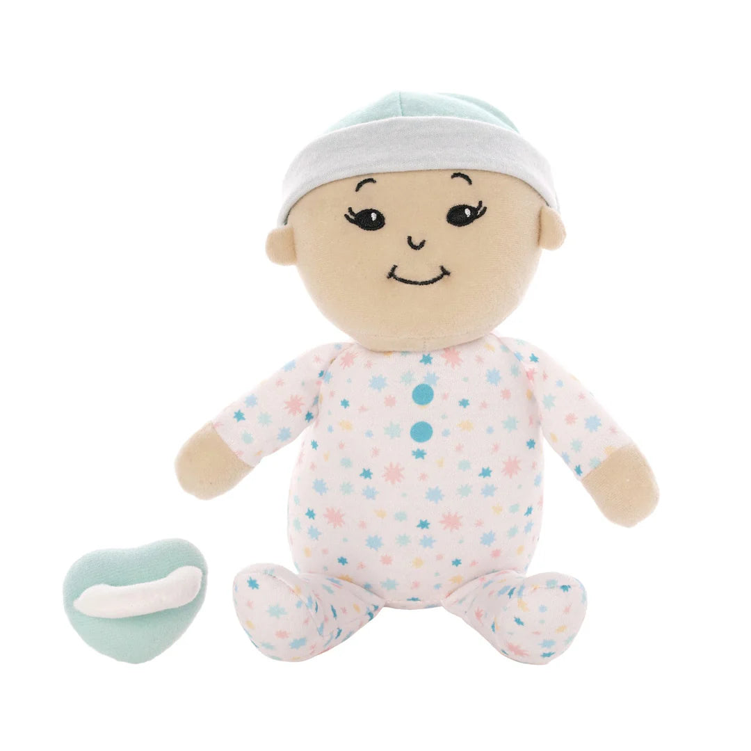 Manhattan Toy Love Stella My First Doll in light beige, soft plush doll with embroidered facial features and gentle clothing details.
