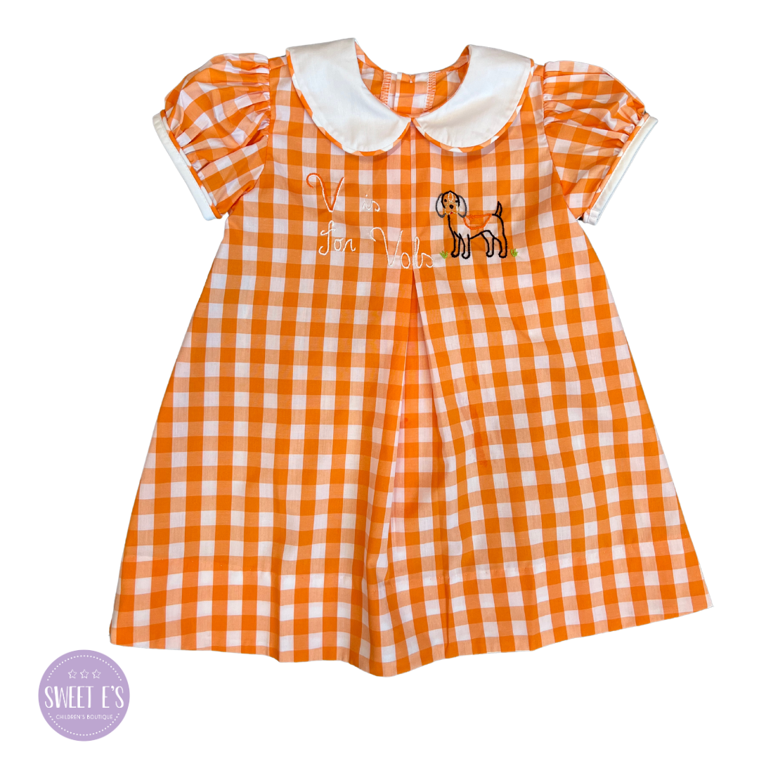 Remember Nguyen - Orange & White Gingham 'V is for Vols' Dress