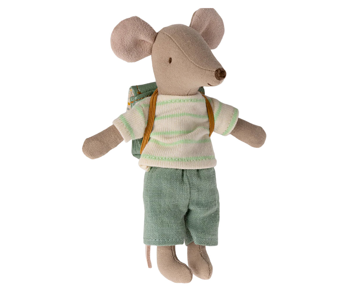 Maileg Big Brother Tricycle Mouse in mint, plush toy with detailed features, suitable for children and collectors.