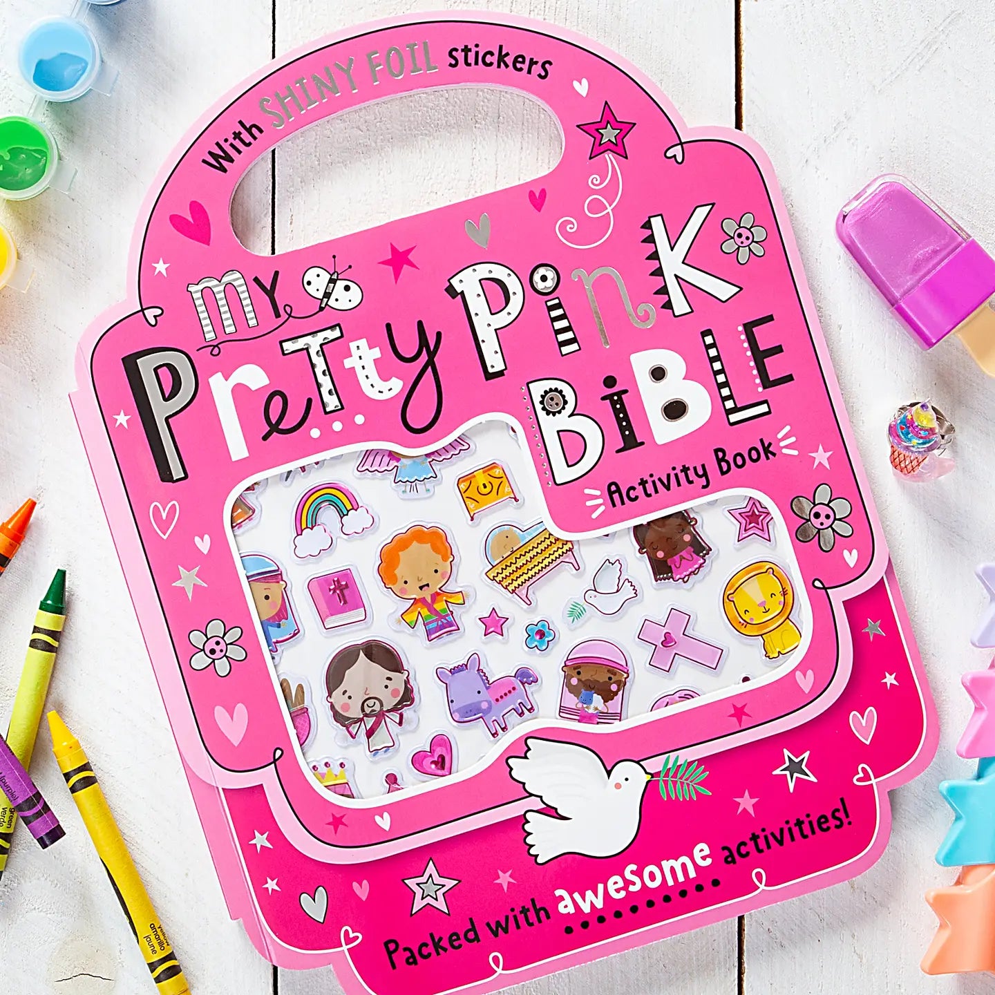 My Pretty Pink Bible Activity Book by BroadStreet Publishing Group, LLC, featuring colorful illustrations and engaging activities for children.