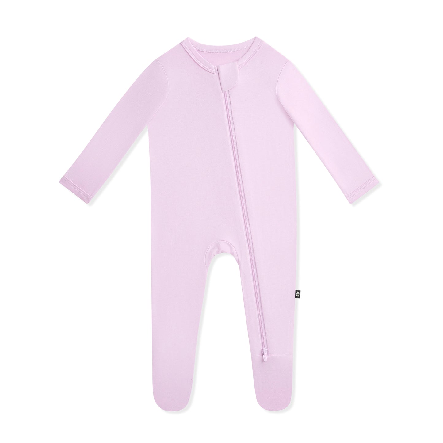 Kyte Baby zippered footie in Thistle color, soft cozy one-piece pajamas for infants with front zipper and footed design.