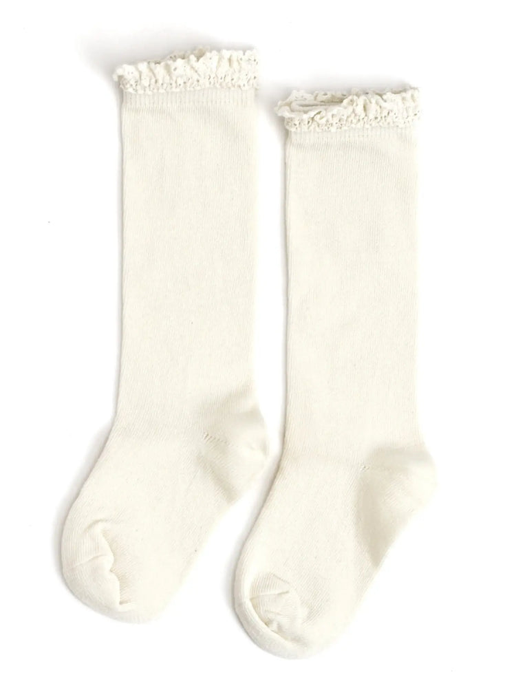 Little Stocking Co. - Ivory Lace Top Knee High Socks
