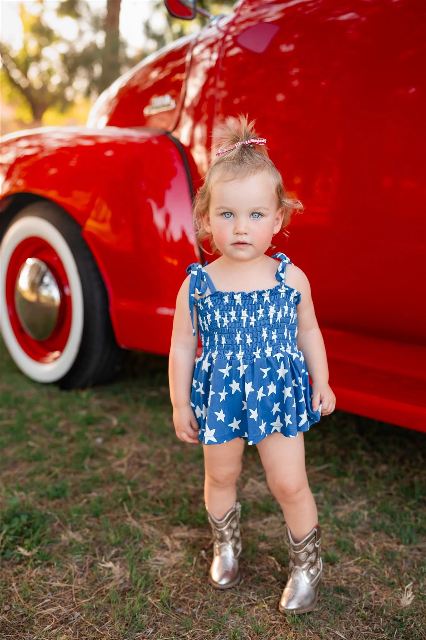 In My Jammers - Navy Stars Smocked Twirl Romper