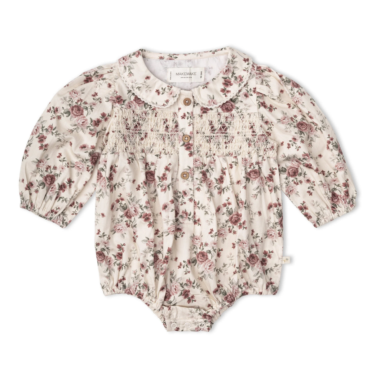 Wildrose Organic Smocked Long Sleeve Bubble Romper