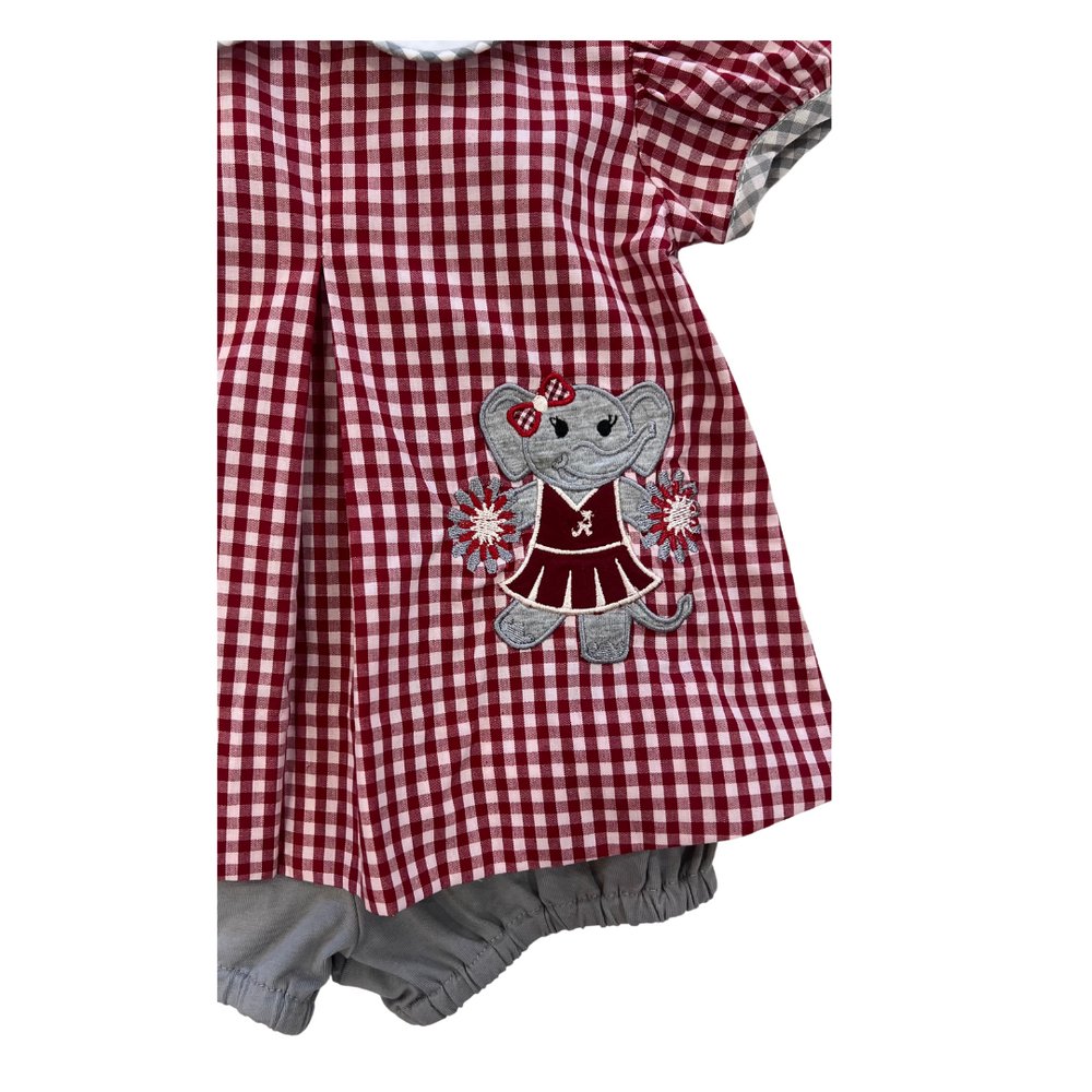 Southern Saturday - Crimson Gingham Elephant Game Day Dress & Bloomer