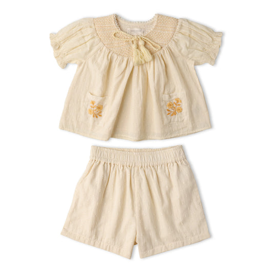 Butter Yellow Organic Smocked Top & Shorts Set